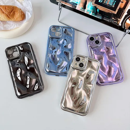 Vista 7 de Caseative Funda para iPhone 11 Pro Max, color negro claro Galjanoplastia de cromo suave de la burbuja del meteorito de la onda de la ondulación