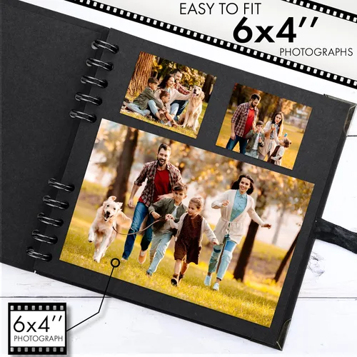 Vista 4 de Bstorify - Álbumes de fotos cuadrados de 36 páginas de 18 x 18 cm, papel kraft negro grueso, 250 g/m², libro de recuerdos, cierre de cinta, ideal
