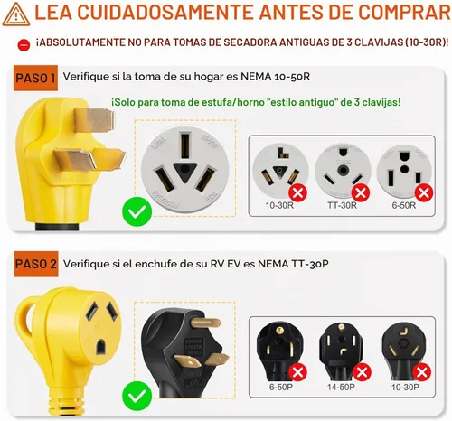 Vista 2 de Cable adaptador de corriente CA NEMA 10-50P macho a TT-30R, 125