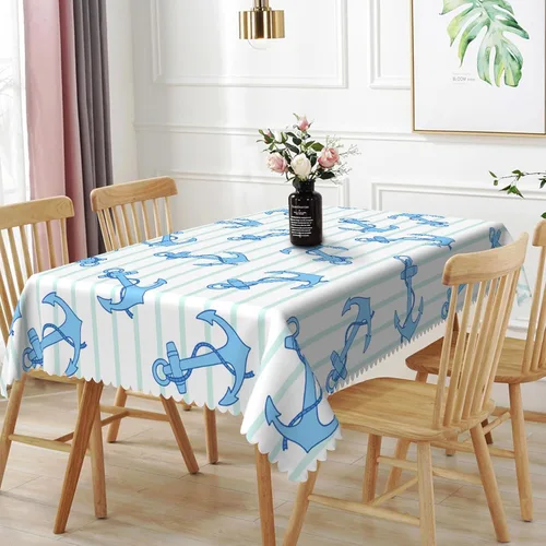 Vista 33 de Mantel oblongo, diseño de playa de 52 x 70 pulgadas, diseño de playa con estrellas de mar y olas de mar, con decoración impermeable y resistente a