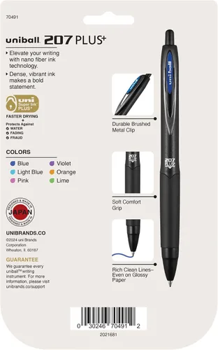 Vista 7 de Bolígrafos de gel retráctiles uniball™ 207 Plus+, punta media (0,7 mm), surtidos, paquete de 6