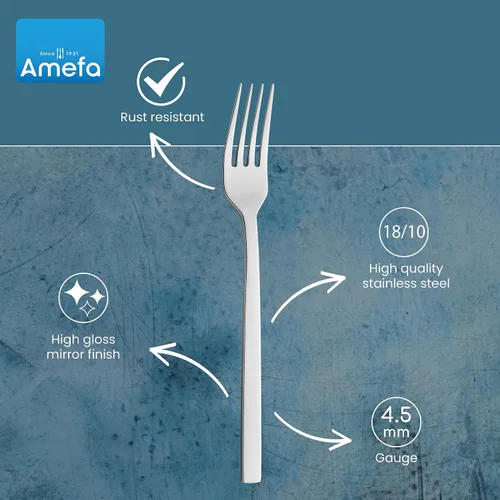 Vista 4 de Amefa Cube - Juego de cubiertos de acero inoxidable con acabado de espejo de alto brillo, asas ergonómicas, cubiertos resistentes al óxido