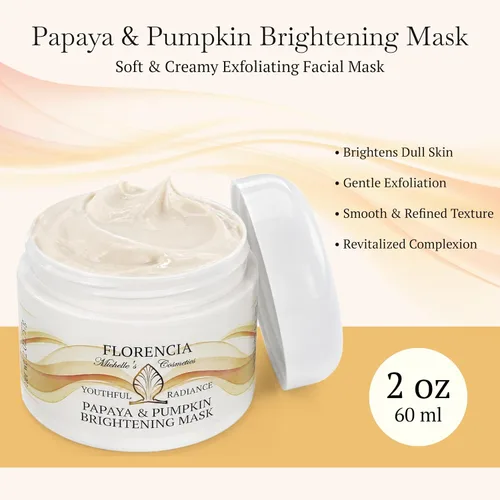 Vista 6 de Florencia Máscara iluminadora de papaya y calabaza. Mascarilla facial natural, exfoliante, suavizante y suavizante. Elimina suavemente las impurezas