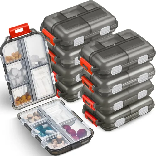 Vista 9 de Meekoo Organizador de pastillas de viaje, 8 unidades, portátil, con bolsillo, contenedor diario, contenedor pequeño, medicina, viajes, con 10 Blanco