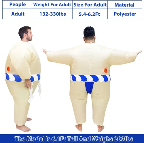 Vista 3 de Camlinbo Disfraz inflable divertido para adultos, luchador de sumo para hombres y mujeres, fiesta de Navidad, disfraces inflables para cosplay