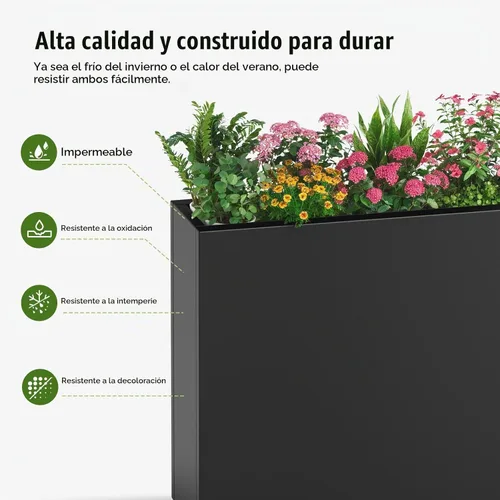 Vista 2 de Stoog - Macetero alto rectangular de metal de 38" - Macetero para todo clima para uso en interiores/exteriores, con estante extraíble y diseño Negro