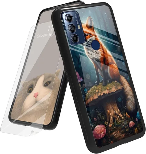 Vista 150 de Funda para Motorola Moto G Play 4G 2024 con protector de pantalla, parte trasera de vidrio templado + funda de silicona suave TPU absorción