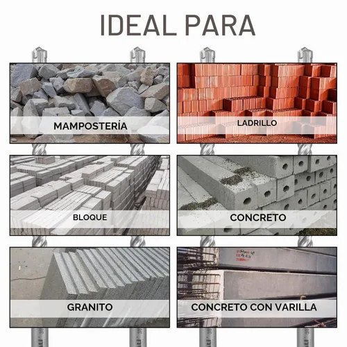 Vista 5 de SALI Juego de brocas de martillo giratorio SDS Plus de 8 piezas, kit de brocas para hormigón, material de carburo de doble rosca tipo cruz, adecuado
