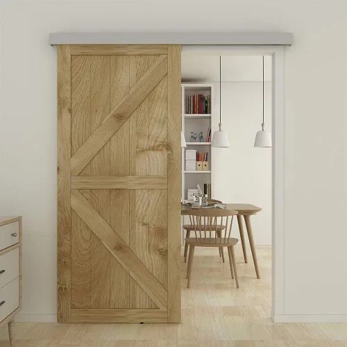 Vista 13 de JUBEST Kit de Herraje para Puerta de Granero de 6 Pies, Herraje de Caja de Aleación de Aluminio, Riel de Puerta Corredera de Baja Altura para Puerta