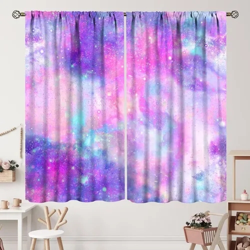Vista 10 de Cortinas de planeta galaxia, espacio exterior, universo, nebulosa, estrellas, cielo estrellado, con bolsillo para cortinero, para sala de estar