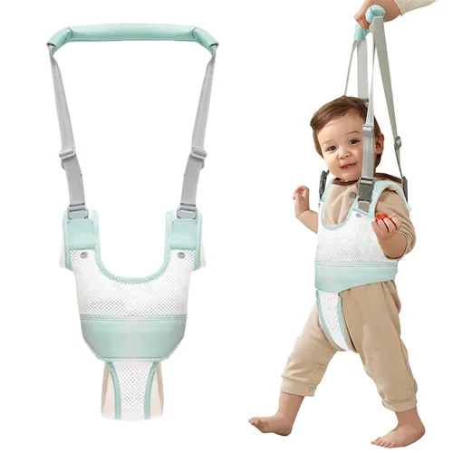 Vista 9 de Arnés de mano para caminar para bebé, cinturón ajustable para niños pequeños, arnés para caminar de pie, ayudante de aprendizaje con entrepierna Azul