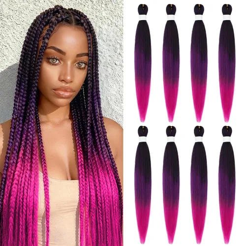Vista 67 de 8 paquetes de extensiones preestiradas - 16 pulgadas de cabello trenzado premium, 55G/paquete, sin picazón, fijación en agua caliente, textura Perm