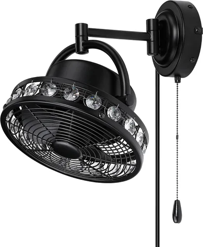 Vista 5 de Parrot Uncle Ventilador de pared de 10 pulgadas, ventilador de pared con brazo oscilante y plegable, diseño silencioso que ahorra espacio, dirección