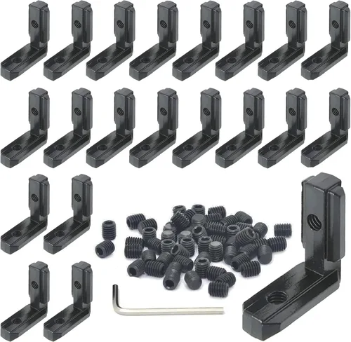Vista 18 de 10 Conjuntos de Conector de Esquina de Extrusión de Aluminio 2020 Serie 20 Placa de Unión de Ranura en T y V Hardware Conector en L con Tuercas en T