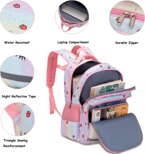 Vista 6 de Mochilas para niñas mochila de zorro mochila escolar con lonchera y estuche para lápices Multi