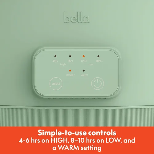 Vista 3 de BELLA 6.0 Qt Olla de cocción lenta programable, revestimiento antiadherente de cerámica, temperatura ajustable y tiempos de cocción, olla