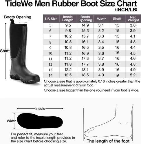 Vista 6 de TIDEWE Botas de goma para hombres, multitemporada, botas de lluvia impermeables con vástago de acero, botas de caza de goma duradera de 0.236