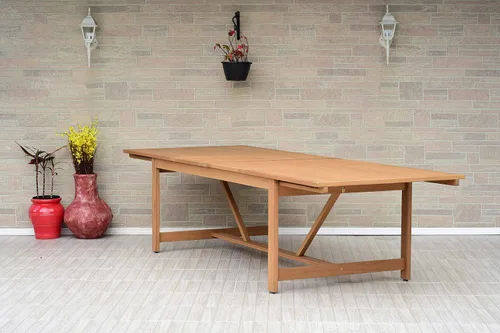 Vista 2 de Brampton Patio Athens - Juego de mesa de comedor rectangular de 11 piezas, ideal para patio e interior, acabado de teca claro
