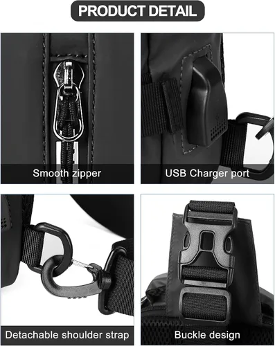 Vista 14 de Mochila cruzada pequeña negra para hombre y mujer, H-Negro, S, Moda