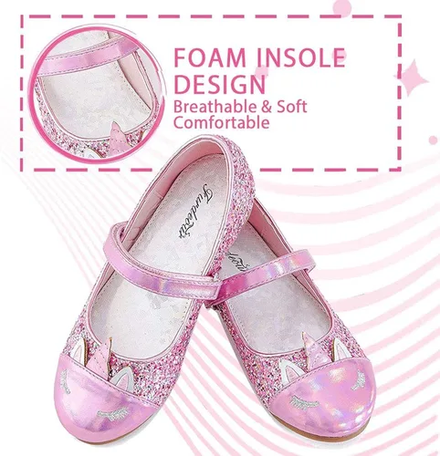 Vista 3 de Furdeour - Zapatos de vestir para niñas tipo Mary Jane, boda, fiesta, damas de honor, zapatos con brillantina, princesa, ballet, zapatos planos