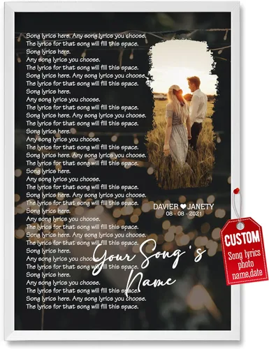 Vista 37 de H-DEWALL póster personalizable con letra de tu canción favorita y foto, lienzo inspirador con marco, arte de pared, regalo romántico para mujer