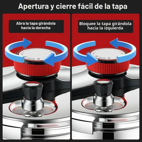 Vista 3 de Olla a presión de 6.3 QT, acero inoxidable 304 - Bloqueo a prueba de explosiones, operación con una mano, cocina rápida, apta para lavavajillas