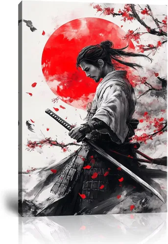 Vista 26 de Arte de pared de samurái japonés para sala de estar y dormitorio, impresiones en lienzo japonesas, póster samurái, arte enmarcado listo para colgar