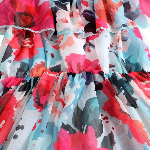 Vista 5 de Nutyomi Vestido de verano para niñas pequeñas para el regreso a la escuela, con tirantes de gasa, con volantes, elegante vestido de verano