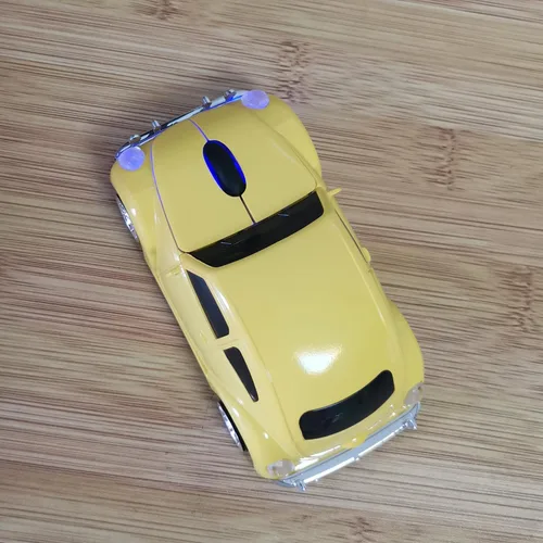 Vista 4 de Ratón inalámbrico para automóvil, mouse óptico inalámbrico de 2.4 GHz, mouse de computadora de automóvil, mouse amarillo, mouse con forma de auto
