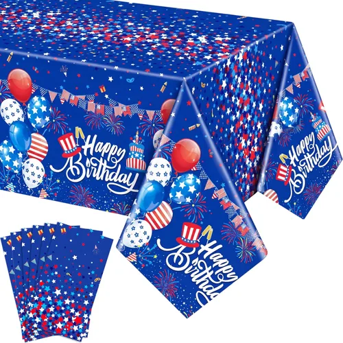 Vista 10 de Buryeah 3 Pcs Patriotic Tablecloth 54 x 108 Inch Plastic Tablecloth Red White Blue American Flag Rectangular Table Covers for 4th of July Memorial