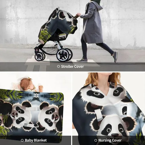 Vista 9 de Baby Car Seat Canopy Cover for Mom, Soft Breathable Nursing Breastfeeding Covers Multi Use Stroller Sun Shade Newborn Shower Gift，Cute Animal Panda