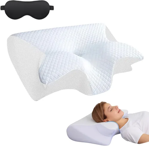 Vista 11 de Restora - Almohada para la apnea del sueño, almohada de tracción cervical Restora, almohada ortopédica de espuma viscoelástica 2 en 1 para aliviar