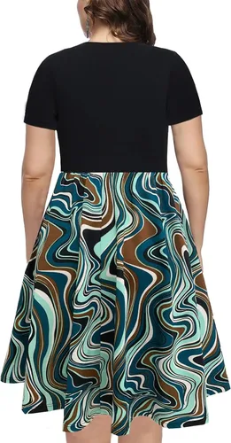 Vista 2 de BEDOAR - Vestido casual para mujeres en talla extragrande, vestido con vuelo, acampanado con cuello en V y hasta la rodillas con bolsillos