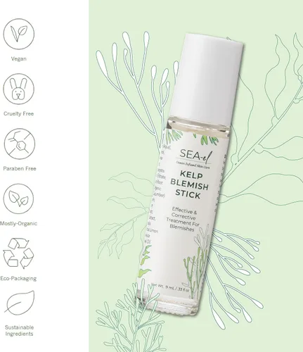 Vista 2 de Sea El Kelp Blemish Stick - Tratamiento de puntos negros y acné, aceite de romero y árbol de té, suero y tónico para la piel para mujeres y hombres