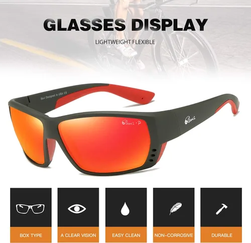 Vista 3 de Bevi Gafas de sol deportivas polarizadas ultraligeras TR90, lentes de montura flexibles y duraderas para hombres y mujeres