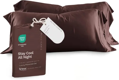 Vista 27 de Olive + Crate Tencel - Fundas de almohada de eucalipto, 100% Tencel Lyocell fundas de almohada refrescantes para personas que duermen con calor
