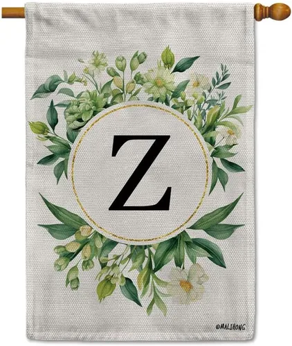 Vista 9 de Monogram Initial Letter P House Flag Flower Wreath Simple Style Letter Flag 28x40 Inch Vertical Double Sided for Outdoor Yard Decor