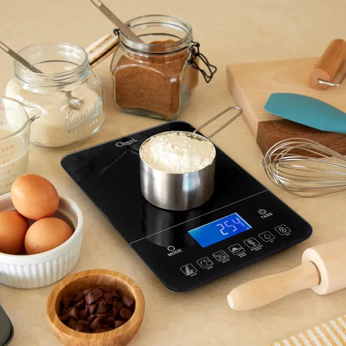 Vista 2 de Ozeri Touch III - Báscula de cocina con contador de calorías, 22 libras (22.0 lbs) en vidrio templado, Negro Touch III Series Kitchen Scale