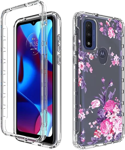 Vista 6 de Funda para Moto G Pure 2021 con protector de pantalla de vidrio templado, cuerpo completo, a prueba de golpes, transparente, suave, delgada, funda