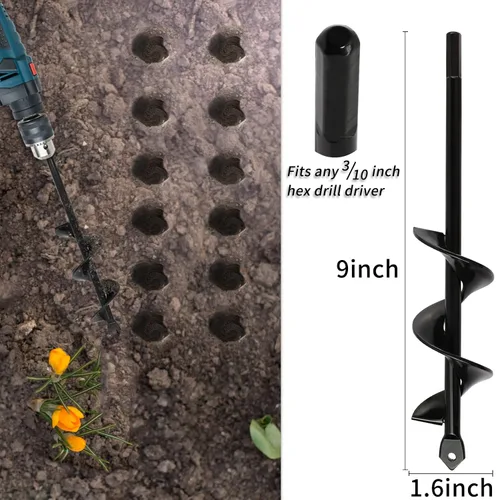 Vista 2 de Broca de Taladro para Jardín para Plantar – Broca de Jardín de 4x23 cm, Barrenadora Rápida para Bulbos y Plantas de Cama para Taladro Hexagonal