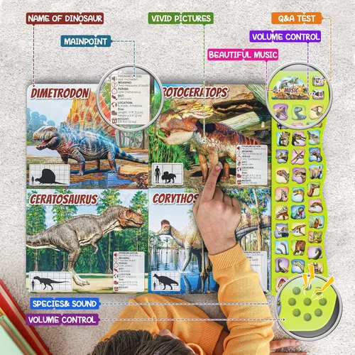 Vista 4 de Gzsbaby Juguetes de dinosaurios para niños de 3 a 5 años - Libro interactivo de dinosaurios con sonido