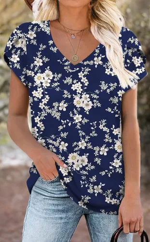 Vista 6 de CATHY 2025 - Blusas de verano para mujer, con mangas cortas, cuello en V, estilo túnica, tallas S-4XL