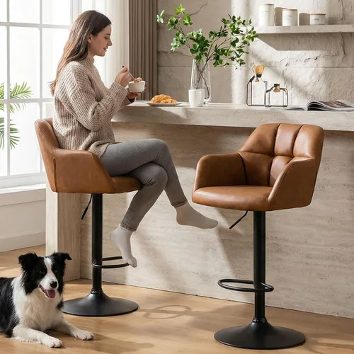 Vista 36 de ROCITY Juego de 2 taburetes de bar de terciopelo con respaldo, silla de bar beige para isla de cocina, taburetes de bar modernos con patas de metal