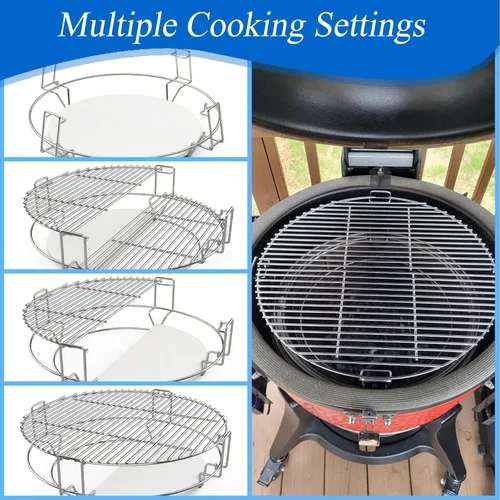 Vista 6 de S2C (1-Paquete) Sistema de Rejilla de Cocina Accesorio para Parrilla para Kamado Joe Classic de 18", Huevo Verde Grande, Coyote The Asado Cooker