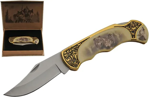 Vista 5 de SZCO Supplies Cuchillo plegable con caja de regalo de ciervo, amarillo