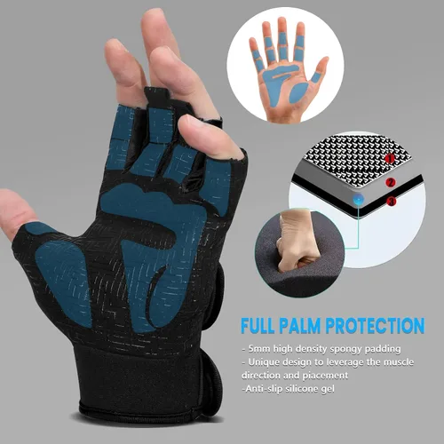 Vista 2 de MOREOK Guantes de entrenamiento acolchados para levantamiento de pesas para hombres y mujeres, gel de 0.197 in guantes de gimnasio con agarre sin