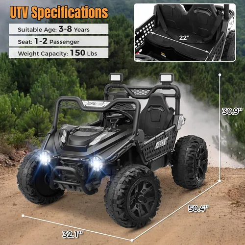Vista 3 de Hikole Juguetes de paseo de 2 plazas de 24 V para niños grandes, camión eléctrico UTV con control remoto, asiento XXXL de 22 pulgadas, ruedas