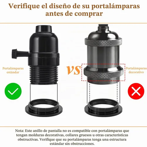 Vista 6 de DiCUNO Anillos de pantalla de lámpara E26, anillo de enchufe de luz negra, reemplazo de zócalo de bloqueo para soporte de lámpara roscado de base