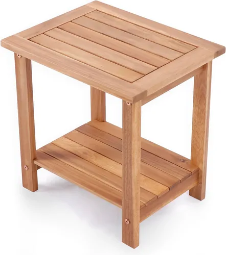 Vista 11 de Mesa de acento Adirondack negra para exteriores – Mesa auxiliar de madera de acacia resistente a la intemperie con almacenamiento doble, pequeña