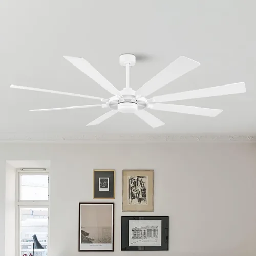 Vista 2 de ELEHINSER Ventilador de techo de 80 pulgadas con luces y 3 varillas, 8 aspas de madera contrachapada, motor de CC reversible silencioso de 6 Blanco